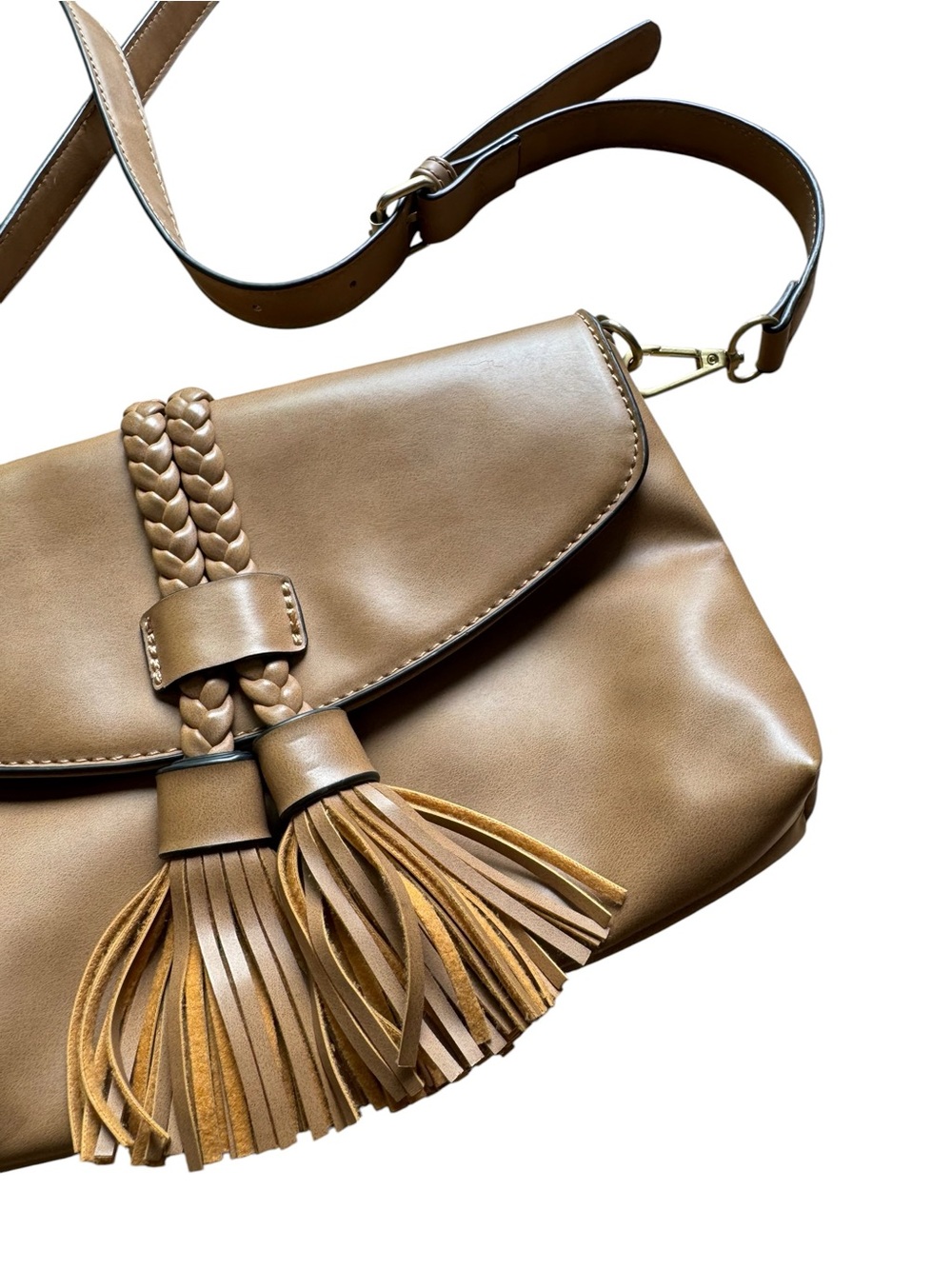 Brown Faux Leather Braided Tassel Summer Minimalist Bag | Festival Boho